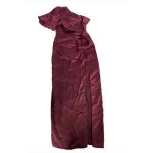 Harlyn Dress Womens XS Burgundy Satin Maxi Side‎ Slit Evening Gown Formal